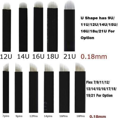 50pcs 0.18mm Black CF 7 9 11 12 14 16 18 21 Pins U Permanent Makeup Tebori Eyebrow Tattoo Needles Microblading For 3D Munual Pen