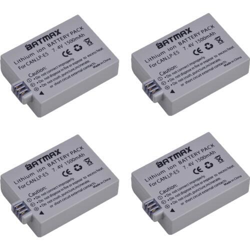 4x High-Capacity 1500mAh LP-E5 Battery for Canon EOS Rebel XS, T1i XSi, 1000D, 500D, 450D, Kiss X3,X2, F