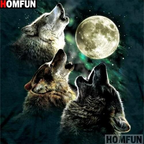 HOMFUN Full Square/Round Drill 5D DIY Diamond Painting "Moon wolf" 3D Embroidery Cross Stitch 5D Decor Gift A14237