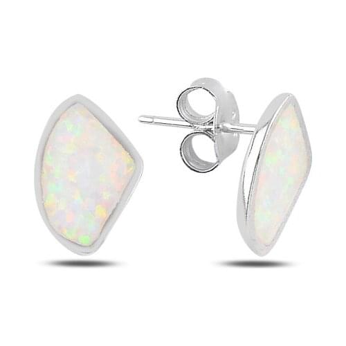 Silver 925 Sterling Asymmetric Opal Stone Earrings
