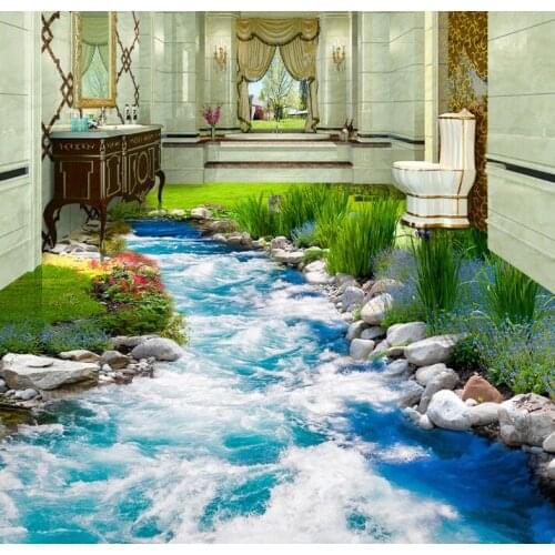 Free shipping 3D Custom Wall Sticker Grass river flooring Painting Photo Wallpaper for Walls home decor mural post