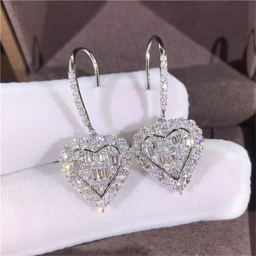 Diamonds Heart Wedding S925 Sterling Silver Earrings Women Fine Fashion Jewelry Wedding Silver Earrings for Luxury Jewelry Gift