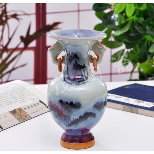 Jingdezhen ceramics Jun porcelain vase of my ears Jun porcelain landscape pattern Live ring bottle