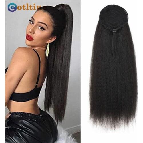 Long Afro Puff Ponytail Hair Kinky Natural Hair Extensions Human Hair Kinky Straight Drawstring Ponytails With Clip Elastic Band