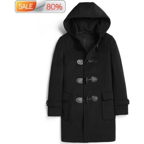 Double-faced 100% Wool Coat Men Jacket Hooded Autumn Winter Black Overcoat Mens Coats Sobretudo Masculino 001 B24301