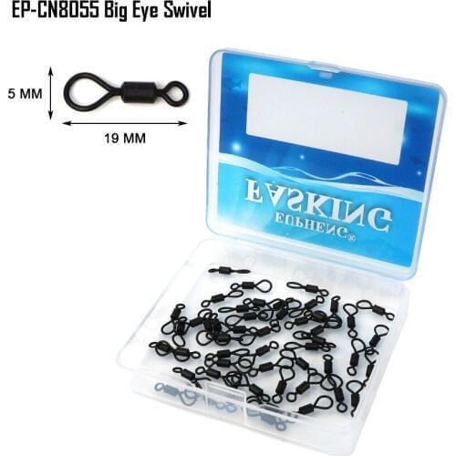 Eupheng 50pcs Matt Black Carp Fishing Big Eye Swivel Leader Line Swivel #7 19MM New