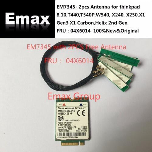 FRU 04X6014 04X6092 EM7345 Unlocked+2pcs Antenna for thinkpad 8,10,T440,T540P,W540, X240, X250,X1 Gen3,X1 Carbon,Helix 2nd Gen