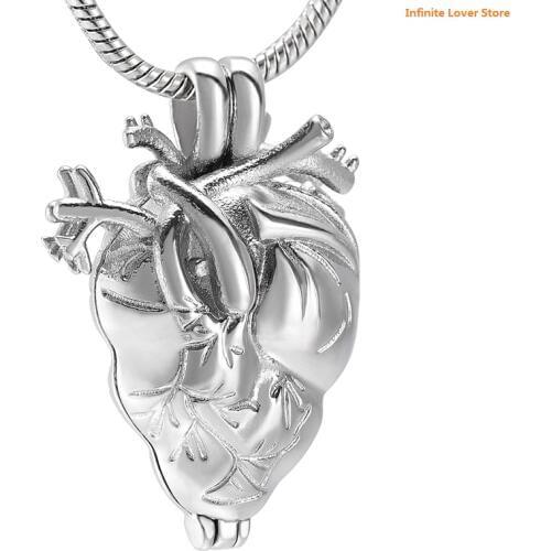IJD10000 Stainless Steel Anatomical Heart Necklace Cremation Organ Pendant Urn for Ashes or Memorial,Wholesale ashes jewelry
