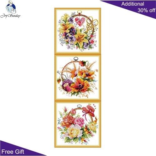 Joy Sunday Flower Basket Lily Red Poppy Rose H847 H848 H849 Stamped and Counted Home Decoration Flowers Cross Stitch Kits