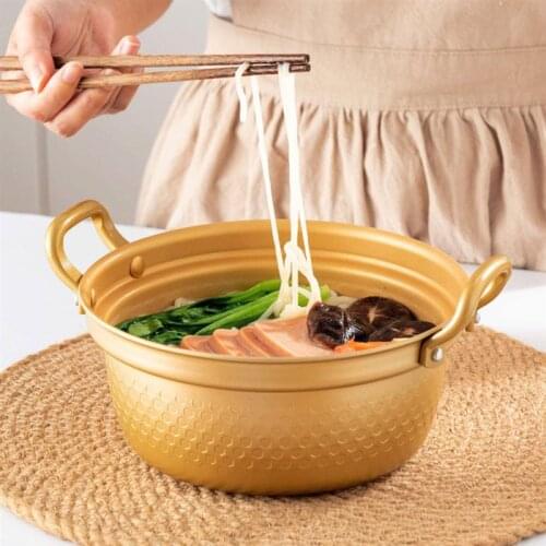 20cm Aluminum Soup Stock Pot Dual Handles Ramen Noodle Pot Milk Egg Pan With Bamboo Lid Kitchen Cookware
