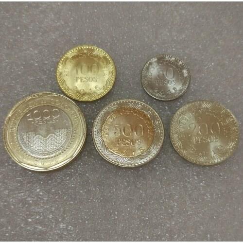 Colombia 50/100/200/500/1000peso 1 Set 5 Pieces Coins Old Original Coin Collectible Edition Real Rare Commemorative Random Year
