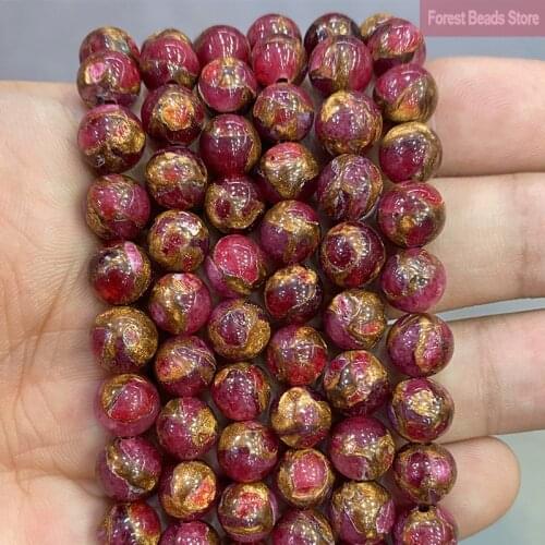 Natural Golden Stripe Red Cloisonne Stone Loose Round Beads 15" Strand 4 6 8 10 12MM Diy Bracelet Necklace for Jewelry Making