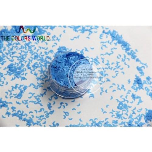 MN-F Solvent Resistant Neon Blue Color MOON Shape Glitter for Nail Polish and DIY decoration 1Pack =50g