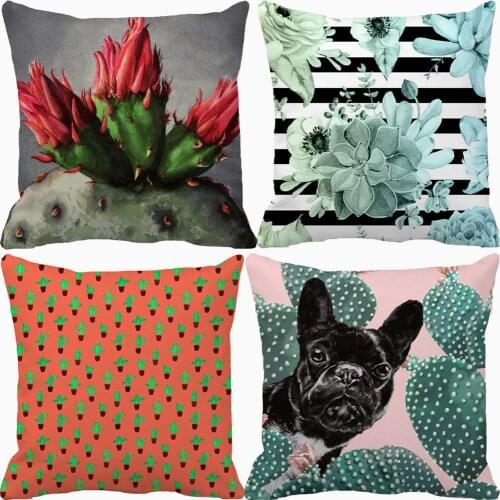 Fashion Black And White Stripes Green Plant Pillowcase Cactus Printing Cushion Covers Chair Sofa Home Decorative Throw Pillows