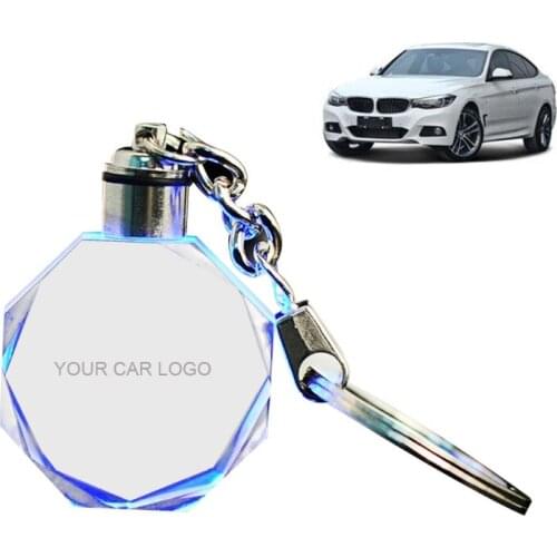 Men Luminous Keychain Crystal Light Changing Stylish Logo Car Keyring for Automotive Key Accessories