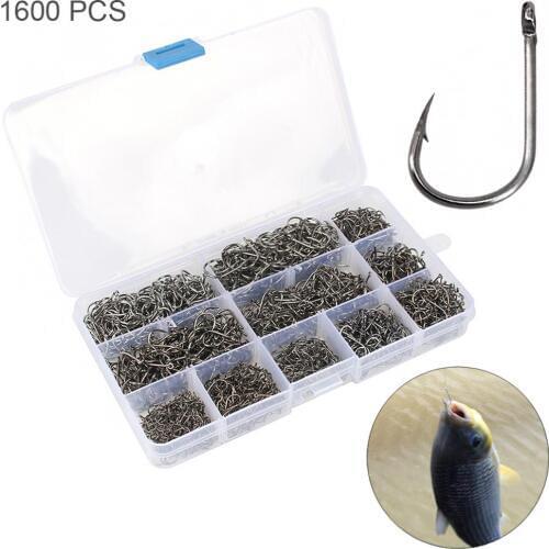 1600pcs/lot Fishing Hooks Kit Barbed Jig Hole Hook 3#-12# 10 Size Carbon Steel Carp Fishhook Set with Box