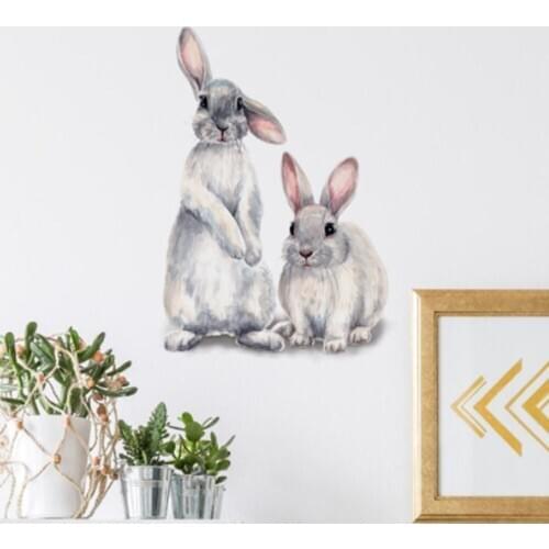 Two Cute Rabbits Wall Sticker Childrens Kids Room Home Decoration Removable Wallpaper Living Room Bedroom Mural Bunny Stickers
