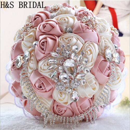 New Arrival Hand made Elegant Decorative Artificial Rhinestone Bride Bridesmaid With Crystal Wedding Bouquet Flower