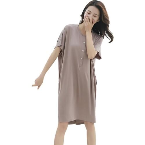 New Modal Plus Size Nightgowns Short Solid Sexy Sleepwear Round Neck Night Wear Women Night Dress Loose Pregnant Woman Skirt