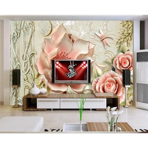 Beibehang wallpaper Custom European embossed floral wallpaper wall mural home indoor TV background wall wallpaper for walls 3 d