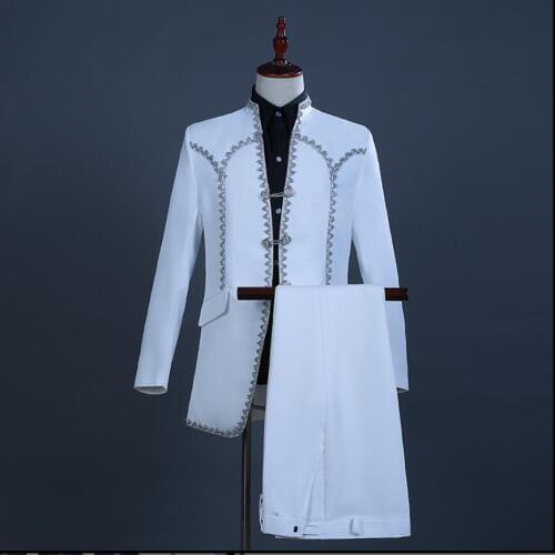 Groom Wedding Dress Men Photo Studio Theme Clothing European Gentleman White Court Suit White Horse Prince Stage Singer Costume