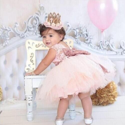 Princess Flower Girls Dresses Puffy Tutu Baby Toddler Girls Adorable Pink Kids Birthday First Holy Communion Dresses