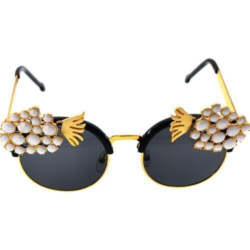 Baroque Retro Cateye Luxury Crystal Pineapple Decoration Sunglass Handmade Fashion Luxury Oval Sunglasses