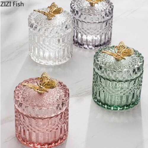 Butterfly Glass Storage Jar Modern Home Jewelry Key Storage Container Decoration Kitchen Cotton Swab Box Food Storage Organizer