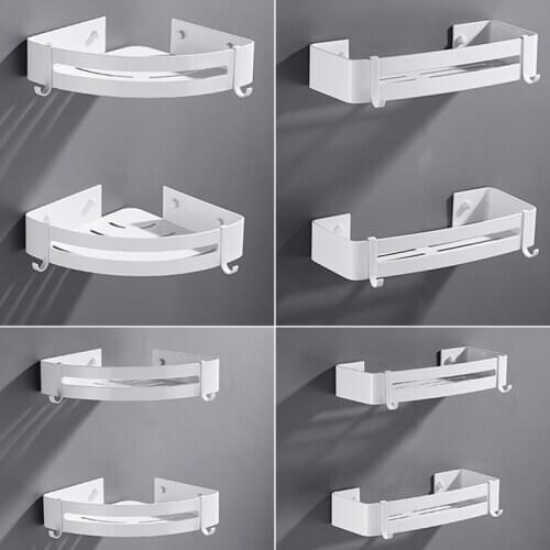 Punch-free Triangle Basket Bathroom White Tripod Bathroom Corner Shelf Square Basket Home Organization and Storage CN(Origin)