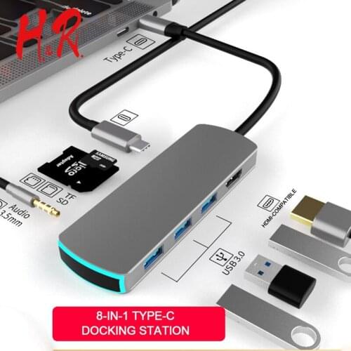 USB C HUB Type C to 4K HDMI-compatible 3 USB 3.0 Adapter 8 in 1 Type C HUB Dock with PD TF SD For MacBook Pro Air USB C Splitter