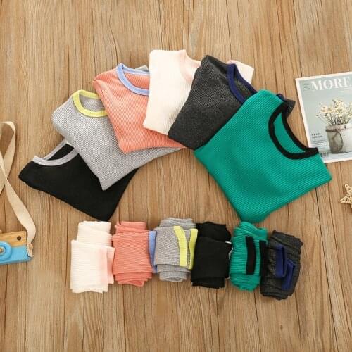 2021 Spring Autumn Children Ribbed Pajamas Boys Girls Sleepwear Kids Lounge Set Teenagers Toddler Clothing