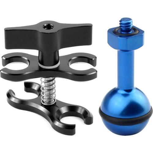 2-open-hole Butterfly Clip Clamp Diving Light Arm Ball Head Mount Adapter DSLR Sports Action Video Cameras Tripod Accessories