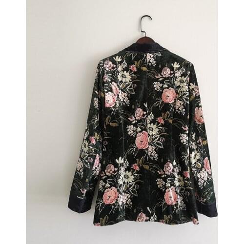 Women Runway Velvet Fashion 2021 Autumn Winter High Quality Flower Print Jacket Outwear Elegant Coat