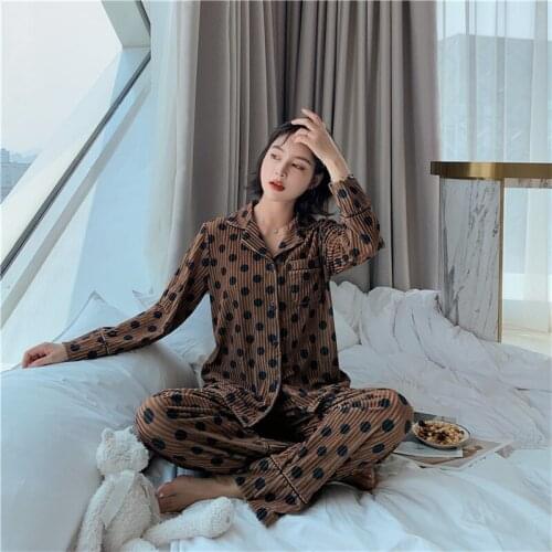 Pajamas gold velvet female Korean piżama dot long-sleeved home service fashion casual thickened pajamas autumn winter new