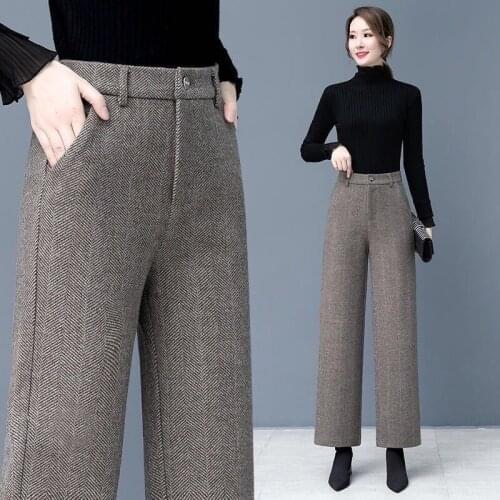 Wide Leg Pants Womens Autumn and Winter New High Waist Straight Woolen Pants Versatile Loose Casual Full Length Trousers X669