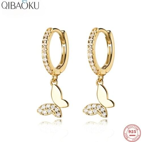 925 Sterling Silver Hoop Earring Butterfly Zircon Circle Buckle Earrings Female Minimalist Earrings Women Fine Jewelry