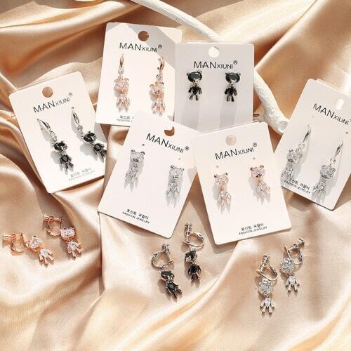 Manxiuni New Fashion Cute Bear Drop Earrings Set For Women luxury Cubic Zircon Earrings Animal Jewelry brincos feminino