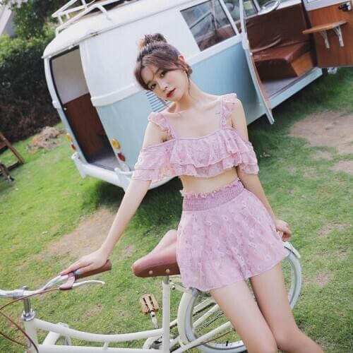 Bathing Suit Women Two Piece Swimsuit For Micro Bikini Pieces Push Up Pure Swimming Dress Sexy Word Polyester Solid