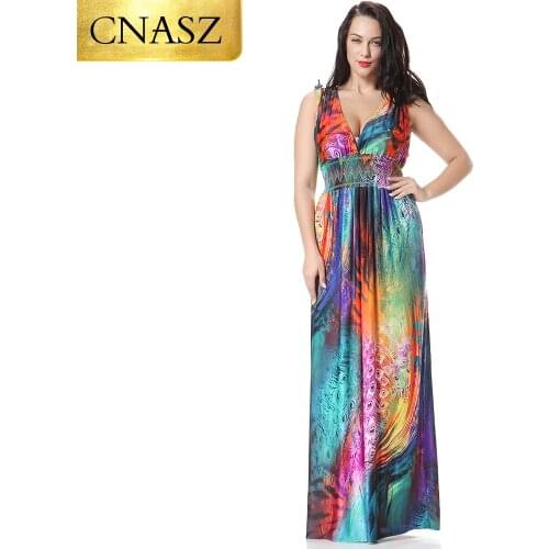 Plus Size Bohemian 2019 New Summer Beach Dress Sexy Backless For Women Straight Empire Print Dress