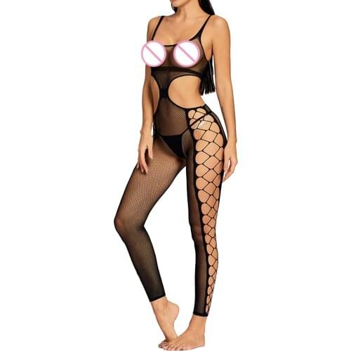 Women Sleeveless See-through Fishnet Bodysuit Crotchless Bodystocking Hallow Out Sexy Leotard Jumpsuit Floral Sheer Teddies