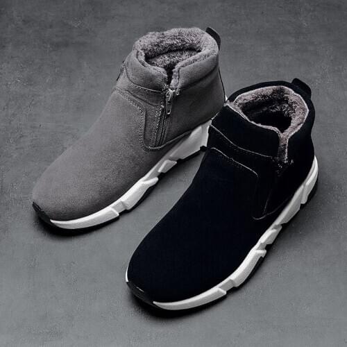 Snow Boots Men Winter Warm Fur Boots Homme Winter Outdoor Warm Non-slip Fashion Zip Suede Men Boots Black/gray Ankle Boots