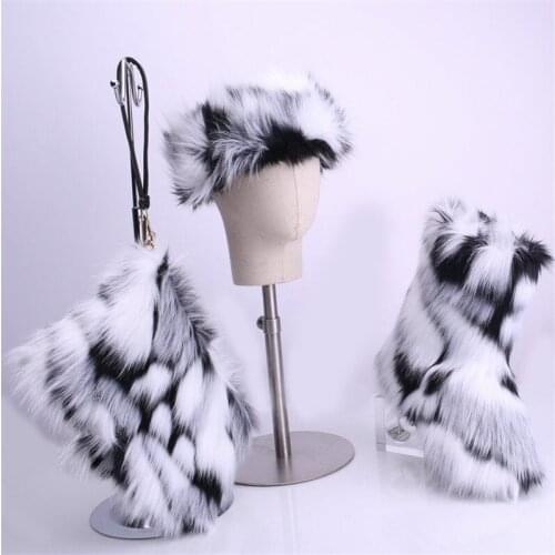 Winter Womens Imitation Fox Ankle Boots Fur Snow Boots Ladies Furry Warm Headband Wallet Strap Fashion Suit Ladies Fluffy Shoes