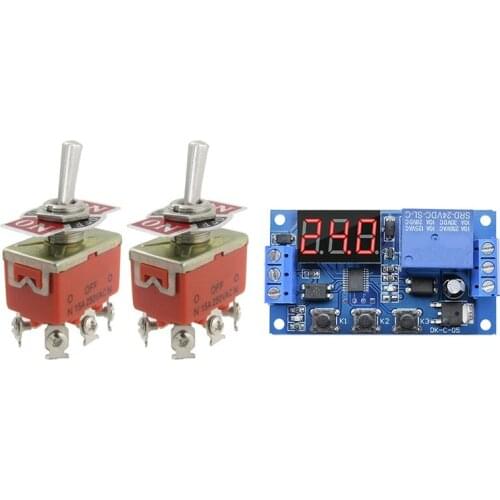 2 Pcs 3 Position DPDT Toggle Switch & 1X With Case 24V LED Display Automation Digital Delay Timer Switch Relay Module