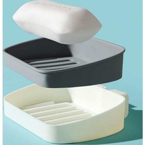 2 PCS Soap Box Rack Drain Toilet Creative Punch-free Laundry Soap Box Double Suction Cup Wall-Mounted Soap Box