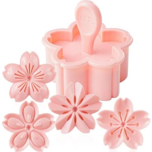 5PCS/Set Pink Blossom Mold Sakura Cookie Mold Stamp Biscuit Mold Cutter Flower Charm DIY Floral Mold Fondant Baking Tool