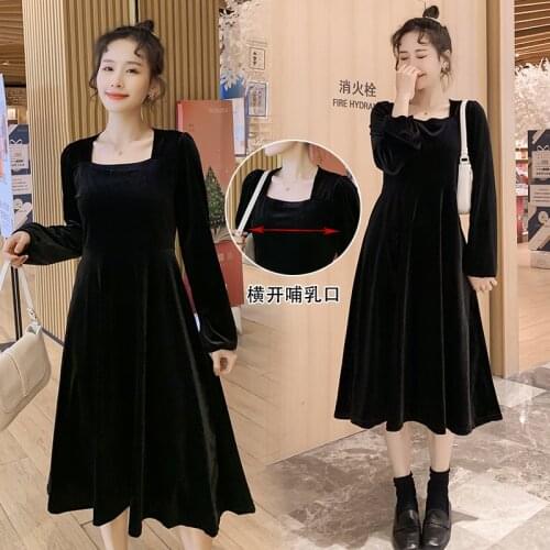 6087# Maternity Clothes Solid Color Nursing Dress Spring Autumn Breastfeeding Dress