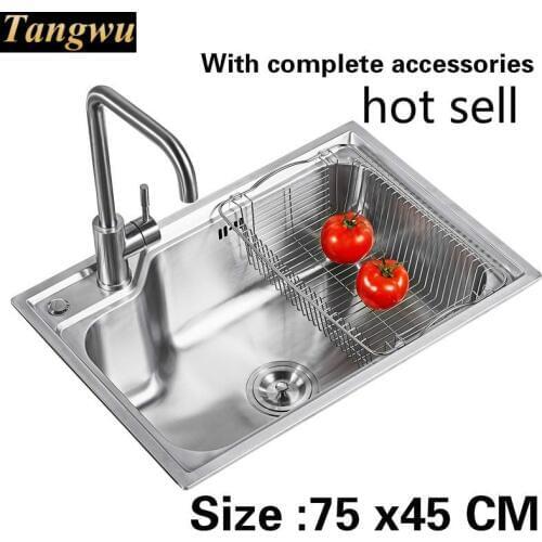 Free shipping Hot sell food grade 304 stainless steel kitchen sink 0.8mm ordinary single slot On the left Right 75 x45 CM
