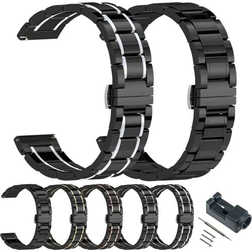 20mm/22mm Stainless Steel+Ceramic Watch Band For Samsung Gear S3 Classic Bracelet Strap For For Garmin Venu SUUNTO 3 Fitness