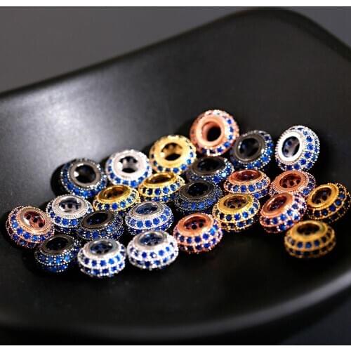 3PCS Luxury Micro Pave Blue Zircon Spacer Beads Oval Shape Charms Silver Color Copper Beads For Bracelet Making Jewelry