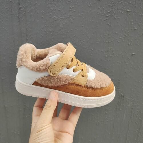 Fashion Wool Childrens Shoes 2020 Winter New Genuine Leather Baby Girl Shoes Boys Sneakers Plush Warm Kids Sports Shoes 21-37